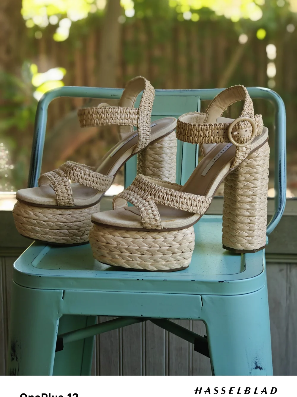Woven Platform High-Heel Sandals in Natural Beige
